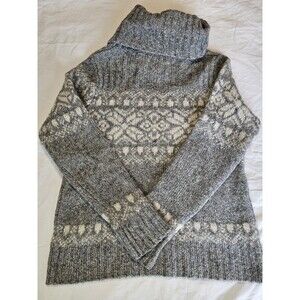 Vintage LL Bean Sweater Women S Gray Fair Isle Cowl Neck Wool Cozy Cottagecore